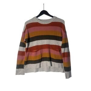 Madewell Sweater Womens Medium Multicolor Striped Pockets Crew Neck Hi/Lo Hem
